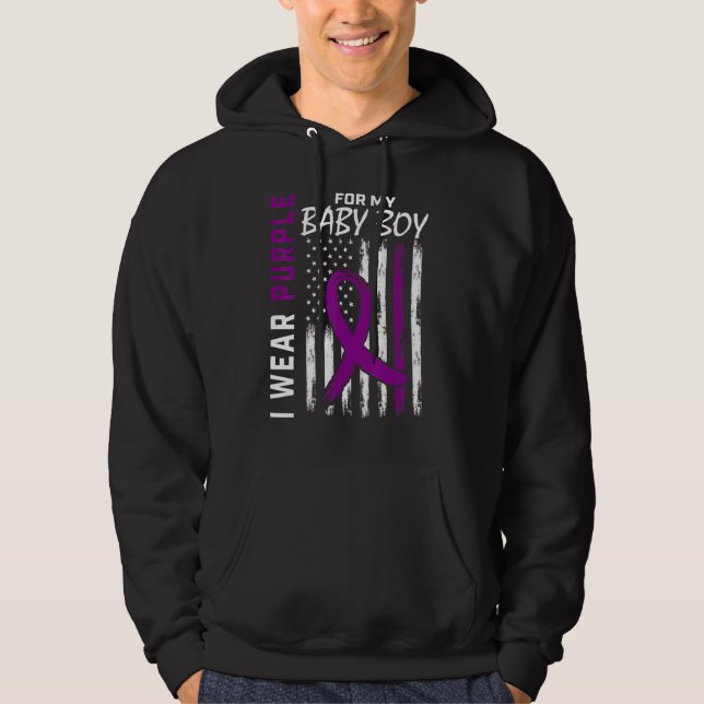 Pojke I Bära Lila för min son Epilepsy Awarene Hoodie (Framsida)