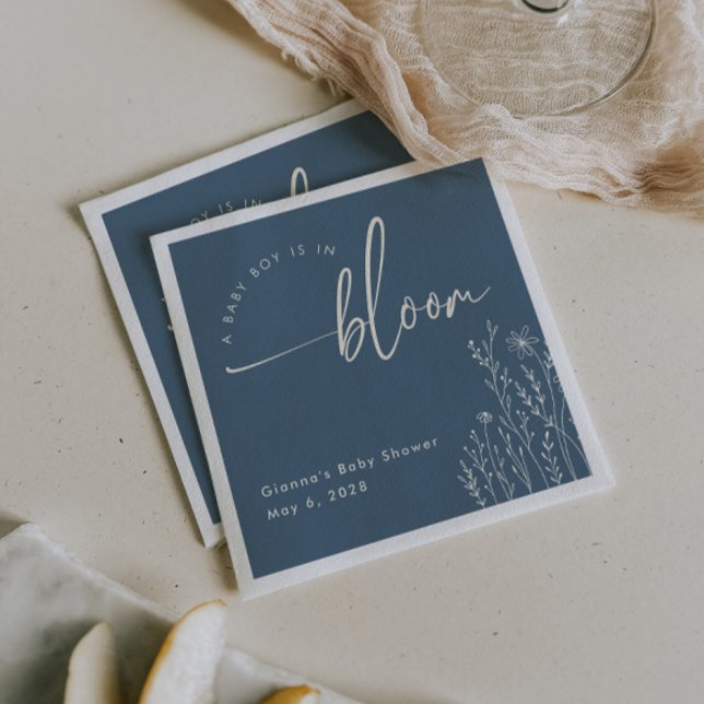 Pojke i Bloom - Dusty Blue Baby Shower Napkin Pappersservett (Skapare uppladdad)