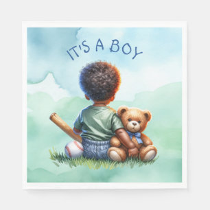 Pojke i Färg med sin Nalle Baby Shower Pappersservett