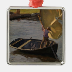 Pojke i segelbåt på floden (av Magnus Enckell) Julgransprydnad Metall