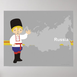 Pojke i traditionell ryss som framme beklär av poster