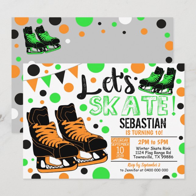 Pojke Ice Sking Inbjudan Ice Skating Party (Fram/baksida)