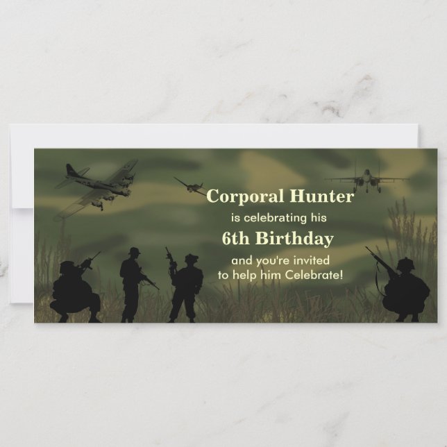 Pojke inbjudan för arméfödelsedag (Framsida)