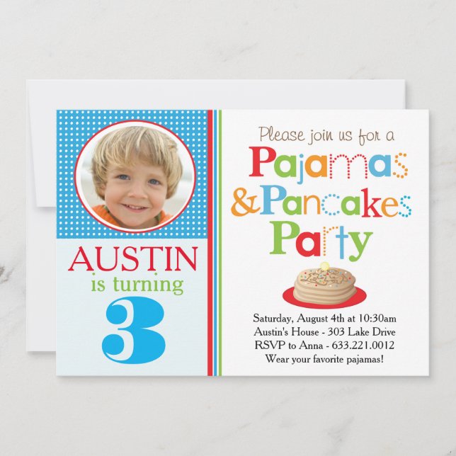 Pojke inbjudan för pannkaka- & Pajamasparty (Framsida)
