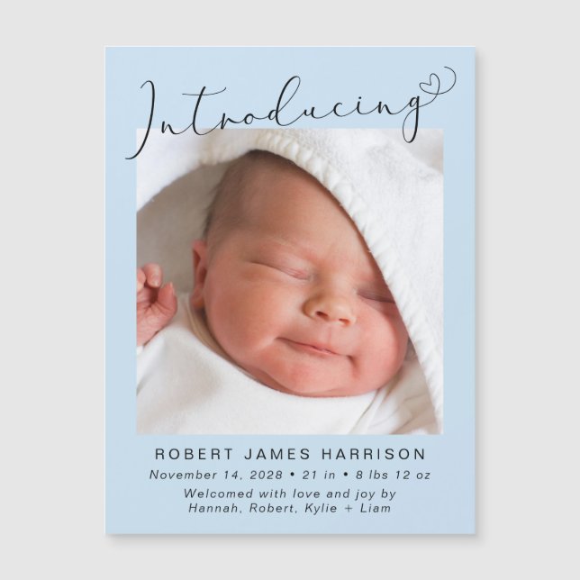 Pojke Inledning om foto Birth Notice Magnetisk Inbjudningskort (Framsida)