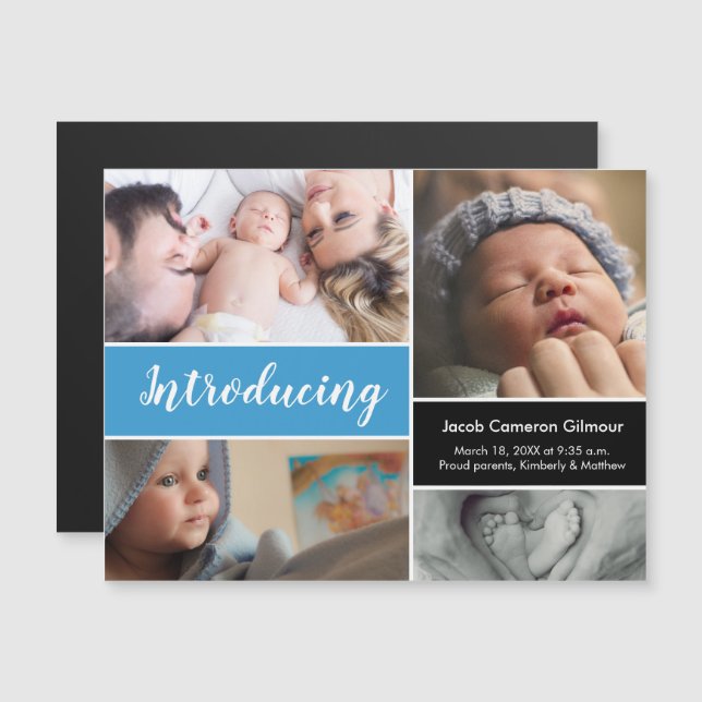 Pojke Introduktion av skriptfotokollage Magnetisk Inbjudningskort (Fram/baksida)