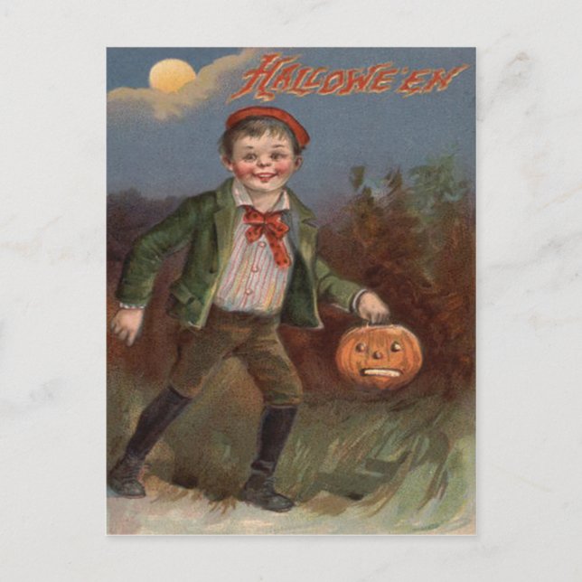 Pojke Jack O Lantern Bus eller Present Vykort (Framsida)