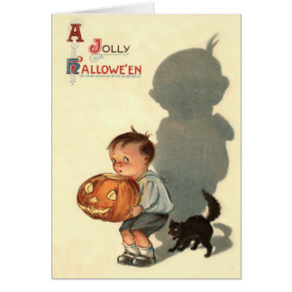 Pojke Jack O Lantern Skugga Svart Katt Hälsningskort