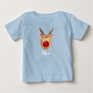 Pojke jul Watercolor Rudolph med Namn Tee