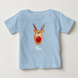 Pojke jul Watercolor Rudolph med Namn Tee Shirt