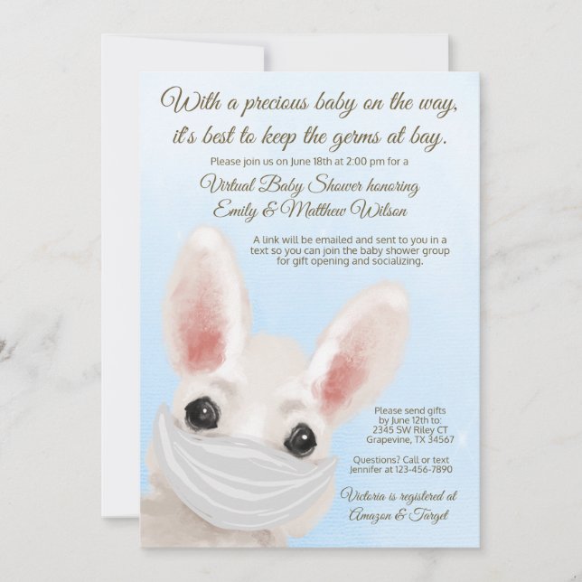 Pojke Kanin Maskerad Online Drive By Baby Shower Inbjudningar (Framsida)