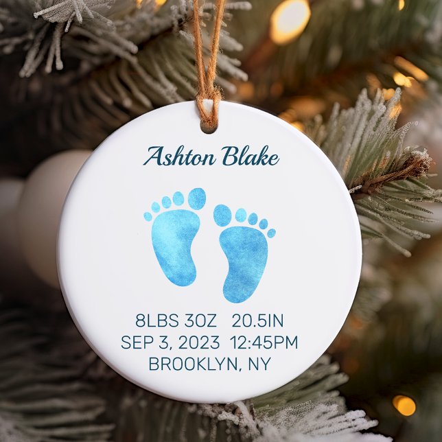 Pojke Keepsaké, nyfödda stater Ornament Round (New Baby Boy Ornament, Newborn Stats Keepsake)