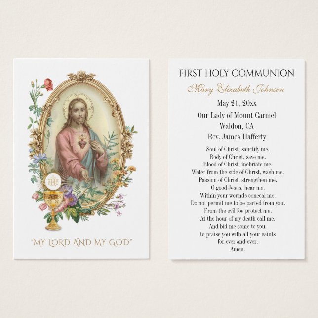 Pojke Kommunion Katolsk Minneskort Holy Card Visitkort (Framsida & baksida)
