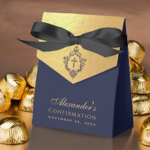 Pojke konfirmation Navy Blue Crest Falskt Guld Ele
