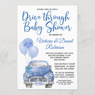 Pojke Kör igenom Covid Baby Shower Bil Inbjudningar