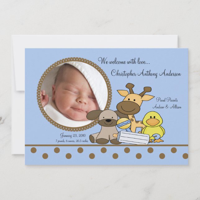 Pojke Leksak PHOTO Birth Notice Meddelande (Framsida)