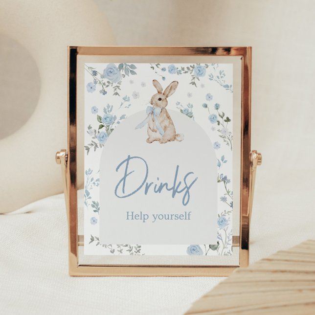 Pojke lite Bunny Baby Shower Drinks Poster (Blue Some Bunny Baby Shower Drinks Sign)