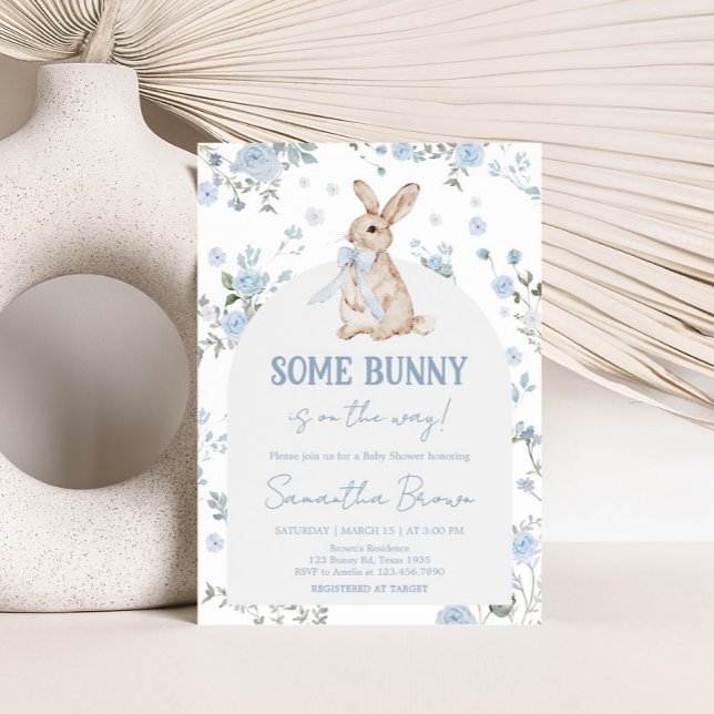 Pojke lite Bunny Baby Shower Inbjudningar (Blue Somebunny Baby Shower Invitation)