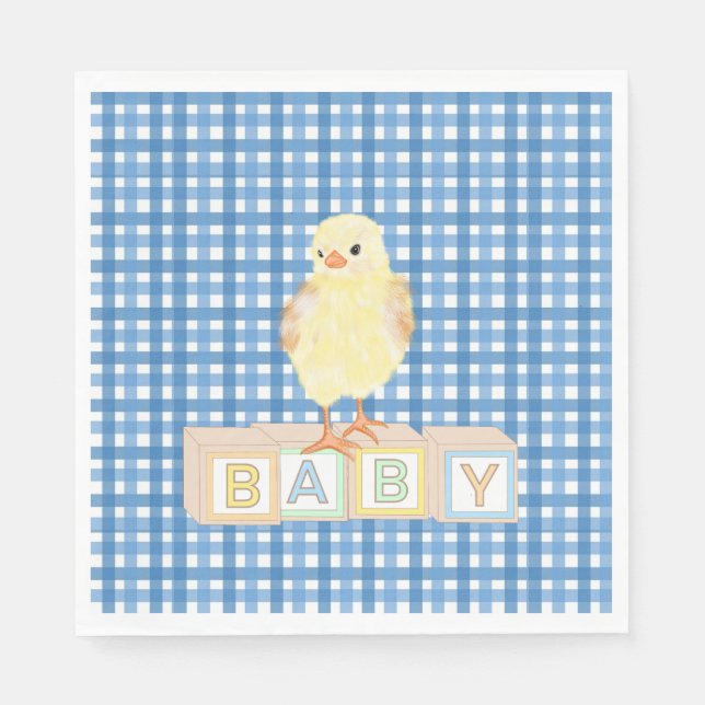 Pojke Little Chick Blue Gingham Pappersservett (Framsidan)