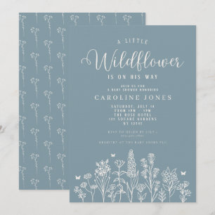 Pojke Little WildblomBlue Baby Shower Inbjudningar
