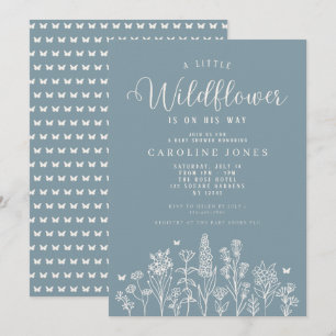 Pojke Little WildblomBlue Baby Shower Inbjudningar