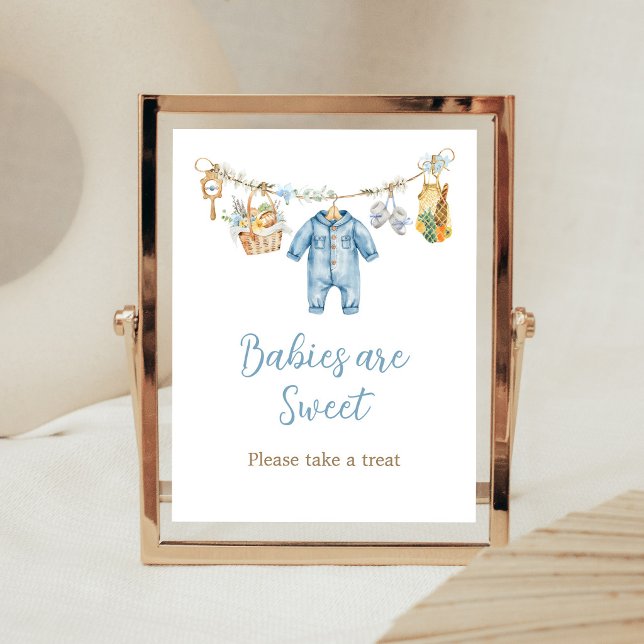 Pojke Lokalt Odlad Bebisar är Söta Skylt (Blue Locally Grown Baby Shower Babies are Sweet Sign)