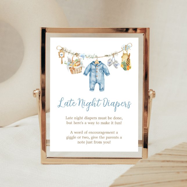 Pojke Lokalt Odlad Sen Natt Blöjor Skylt (Blue Locally Grown Baby Shower Late Night Diapers Sign)
