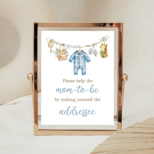 Pojke Lokalt Odlat Kuvert Station skylt (Blue Locally Grown Baby Shower Envelope Station Sign)