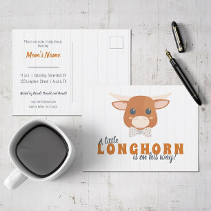 Pojke Longhorn Burnt Orange Baby Shower Inbjudan Vykort