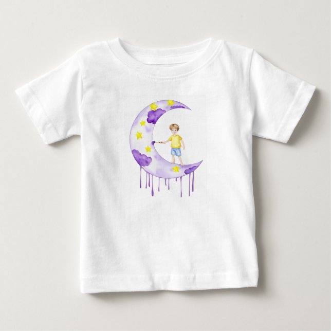 Pojke målar halvmåne t shirt (Framsida)