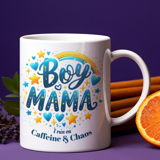 Pojke Mamma Modern Blue Gift for Mamma of Boys Kaffemugg (Skapare uppladdad)