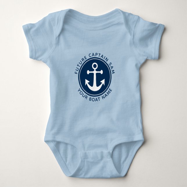 Pojke Marin Ankar Rep Navykapten Båt Namn T Shirt (Framsida)