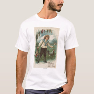 Pojke med ägget för påskäggbasketinnehav tee shirt