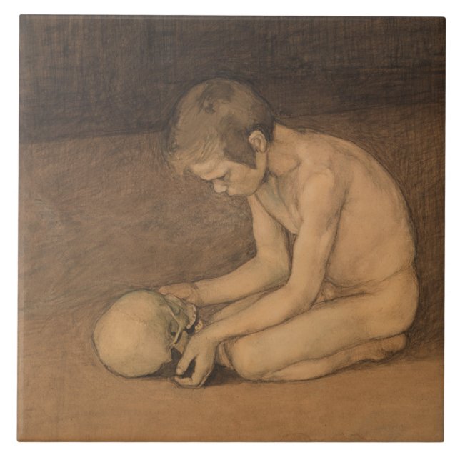 Pojke med dödskalle (av Magnus Enckell) Kakelplatta (Framsidan)
