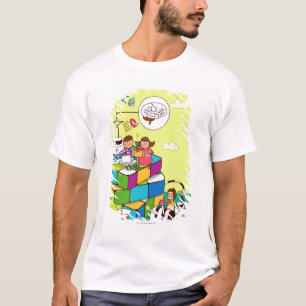 Pojke med en flickasitta på en Rubiks kubpussel Tee