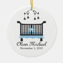 Pojke med födelsedatum julgransprydnad keramik