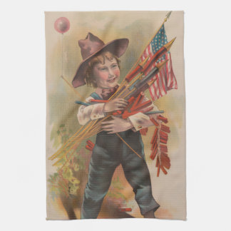 Pojke med fyrverkerier, amerikansk flagga, patriot kökshandduk