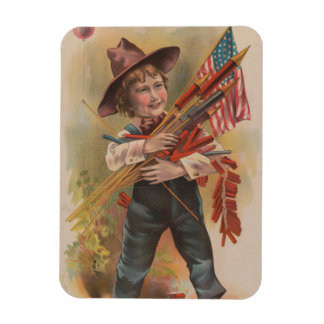 Pojke med fyrverkerier, amerikansk flagga, patriot magnet