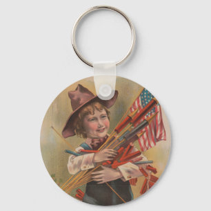 Pojke med fyrverkerier, amerikansk flagga, patriot nyckelring