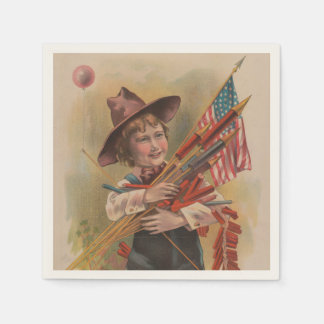 Pojke med fyrverkerier, amerikansk flagga, patriot pappersservett