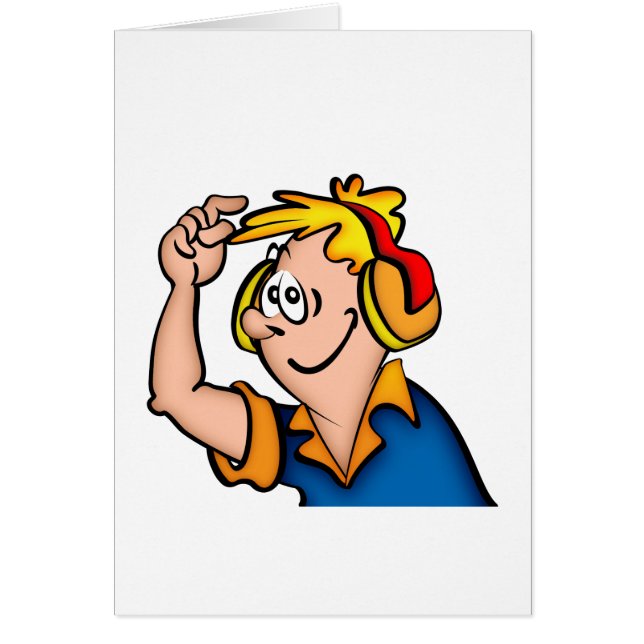 Pojke med hörlur hälsningskort (Framsidan)