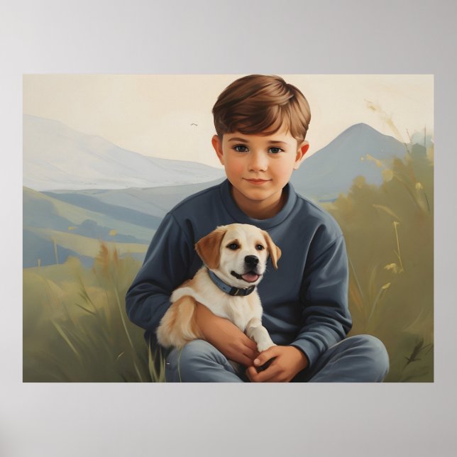 Pojke med hund konst poster (Framsidan)