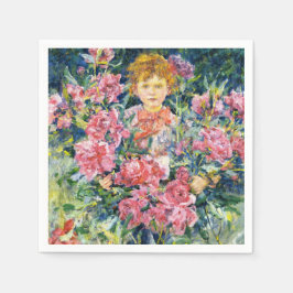 Pojke med röda pionblommor (av Robert Reid) Pappersservett