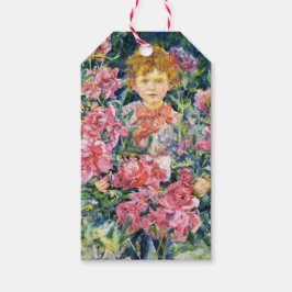 Pojke med röda pionblommor (av Robert Reid) Presentetikett