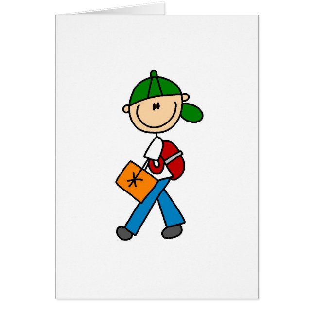 Pojke med ryggsäckkortet hälsningskort (Framsidan)