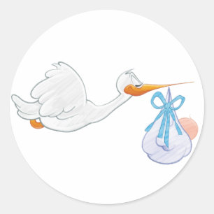 Pojke med Stork Runt Klistermärke