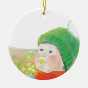 Pojke med vilda vivor julgransprydnad keramik