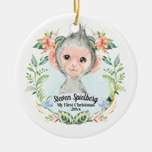 Pojke Min första Baby-apa, Julgransprydnad Keramik