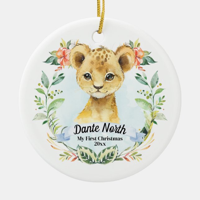 Pojke Min första julvattenfärg Lejona Unge Julgransprydnad Keramik (Framsidan)