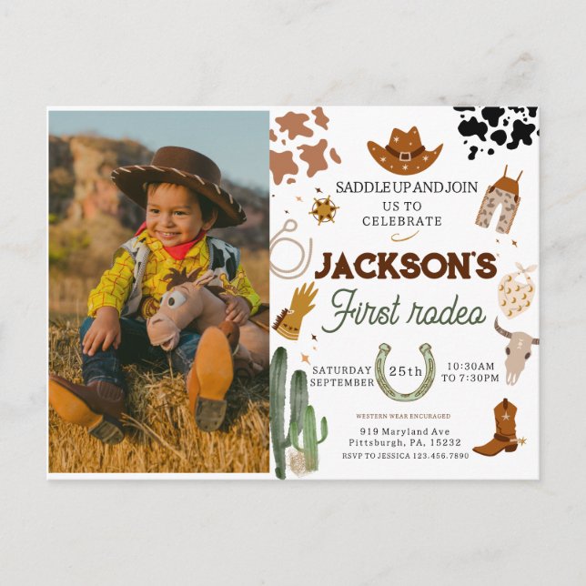 Pojke Min Första Rodeo foto Cowboy 1-årsdag Vykort (Framsida)